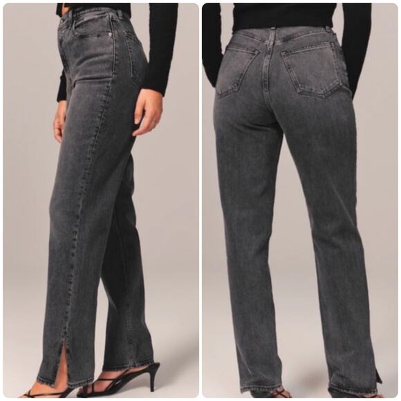 Abercrombie Fitch Size 8 Long Black Wash 90s Straight Ultra High Rise Jean 29x33 - Picture 3 of 14
